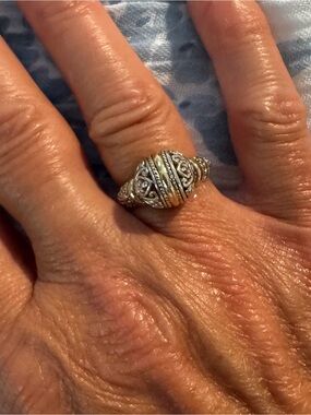 Intricate Two-Tone Filigree Dome Ring - Silver and Gold